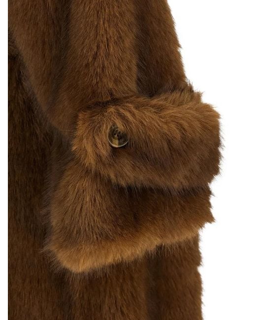 BB COUTURE Brown Farrah Double-Breasted Faux-Fur Coat