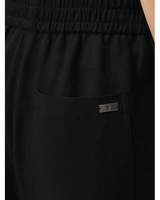 AMI Black Blended Linen Elasticated Waist Trousers
