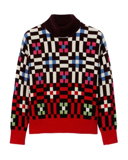 LaDoubleJ Red Geometric-Pattern Sweater