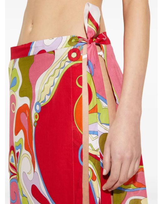 Emilio Pucci Red Orchidee-Print Wrap Skirt
