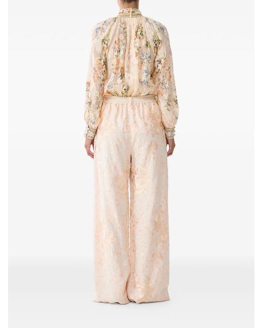 Camilla Natural Pussy-Bow Floral Print Top