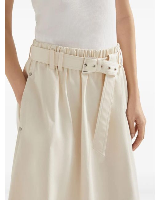 Brunello Cucinelli Natural Stretch Cotton Gabardine Belted Circle Skirt