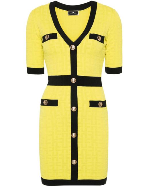 Vestido corto con monograma en relieve Elisabetta Franchi de color Yellow