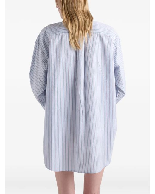 Prada White Striped Cotton Shirt With Half-Zipper