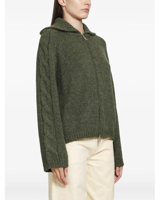 Moncler Green Cable-Knit Zip-Up Cardigan