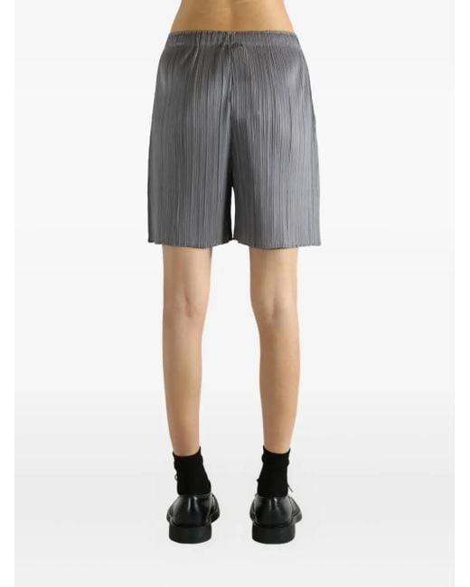Pleats Please Issey Miyake Lucid Pleats Elastic-waist Shorts Gray