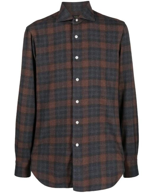 Barba Napoli Black Check-Print Button-Up Shirt for men