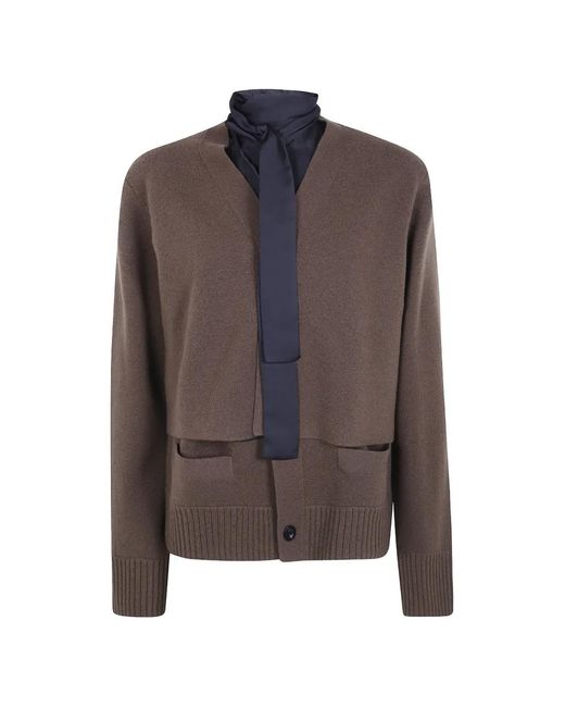 Sacai Brown Layered Wool Cardigan