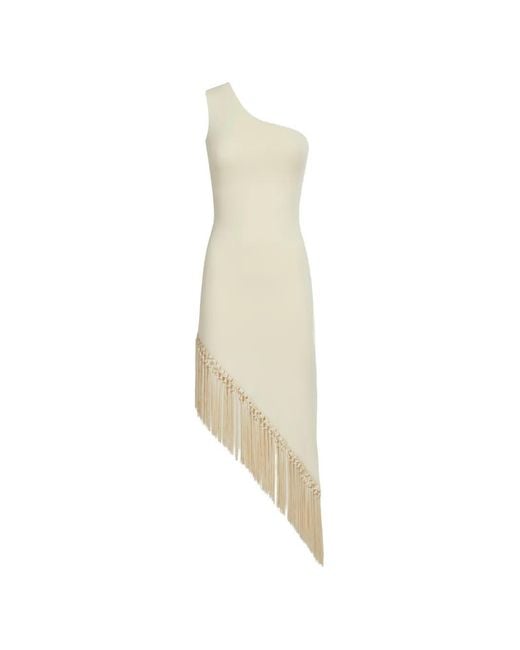 Taller Marmo White Yacare Fringed One-Shoulder Dress