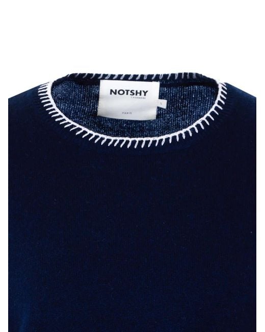 Not Shy Blue Charlie Embroidered Crew-Neck Sweater