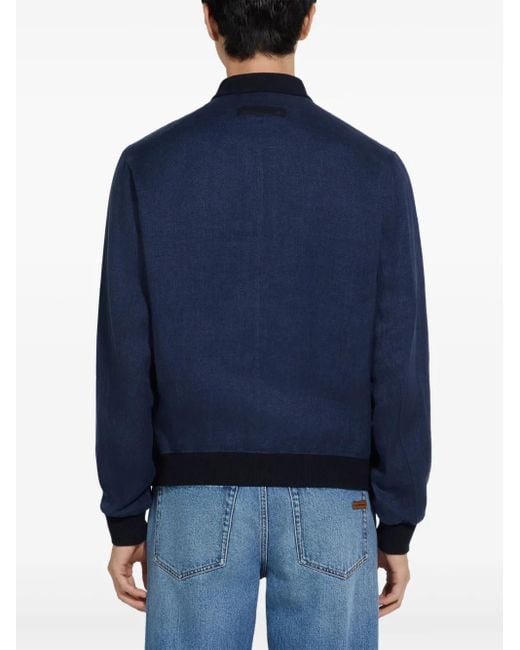 Zegna Blue Oasi Lino Bomber Jacket for men
