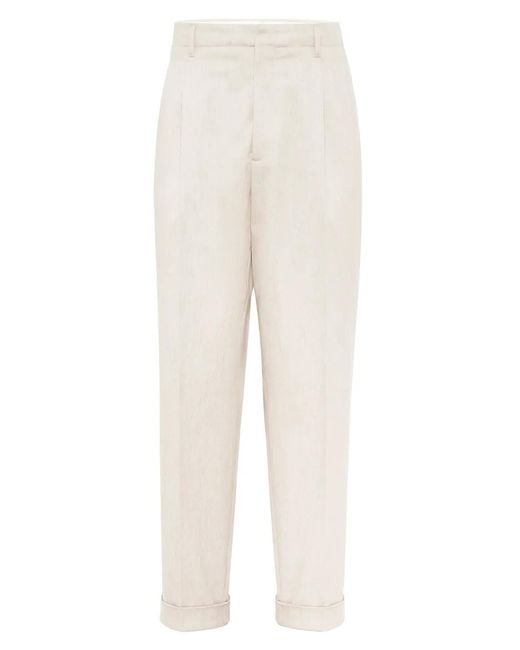 Brunello Cucinelli White Pleat-Detailing Tapered Trousers for men