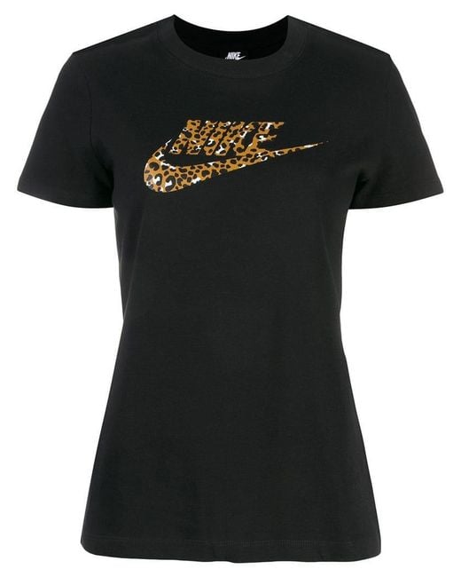 Nike Cotton Leopard Print Logo T-shirt in Black | Lyst