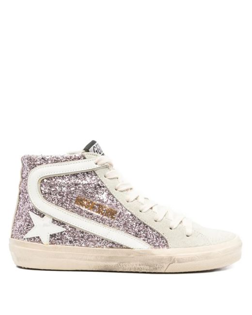 Golden Goose Deluxe Brand White Glitter-Panel High-Top Sneakers