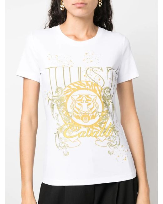 Just Cavalli White Tiger Head-Motif Cotton T-Shirt