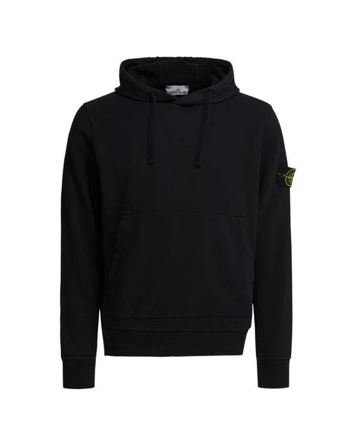 Stone Island Black Logo-Patch Drawstring Hoodie for men