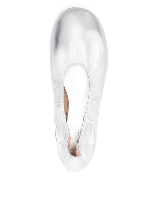 Dear Frances White Leather Ballet Flats