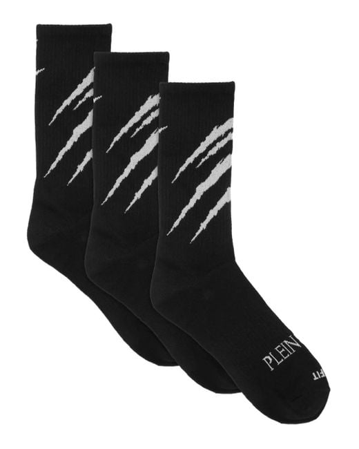 Philipp Plein Black Scratch-Detail Socks (Pack Of Three)