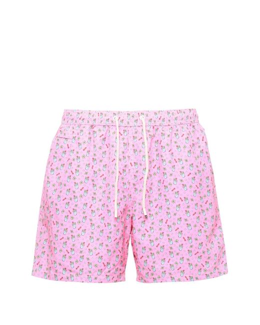 Mc2 Saint Barth Pink Cocktail-Print Drawstring Swim Shorts for men