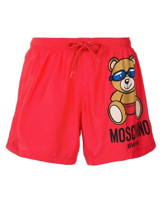 Moschino Red Toy Bear Swim Shorts for men