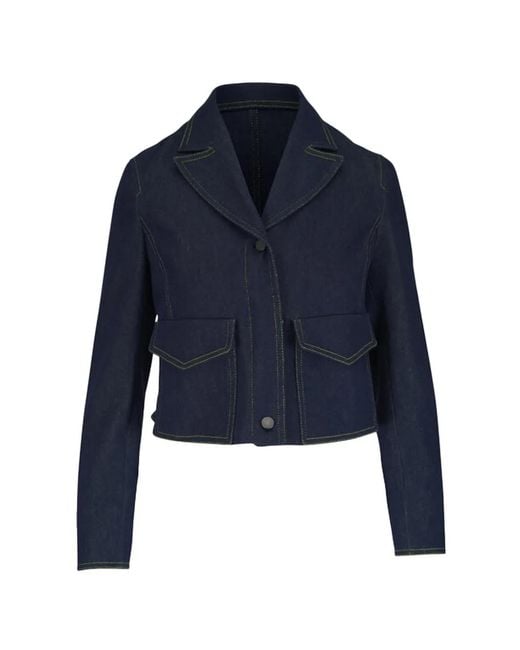 Akris Punto Blue Button-Front Cropped Denim Jacket