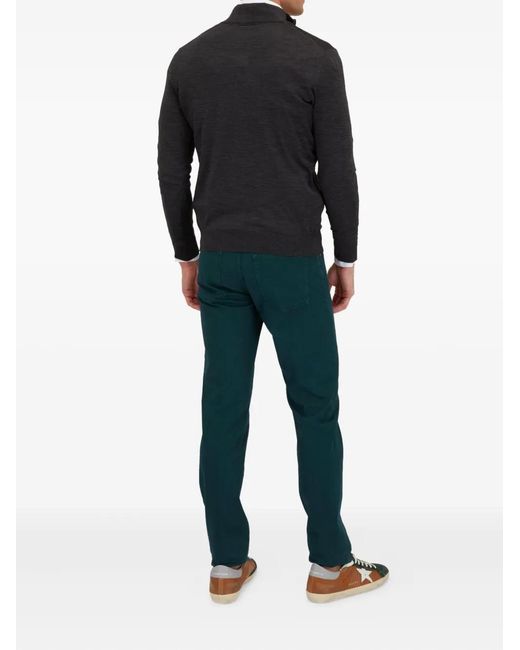 Kiton Black Half-Zip Wool Sweater for men