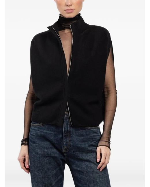 Sa Su Phi Black Matilda Zip-Up High-Neck Cardigan