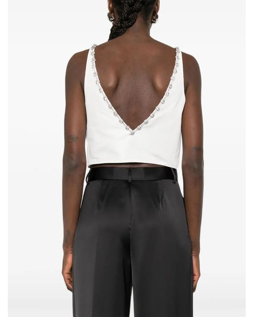 Maje White Jewelled Collar Taffeta Crop Top