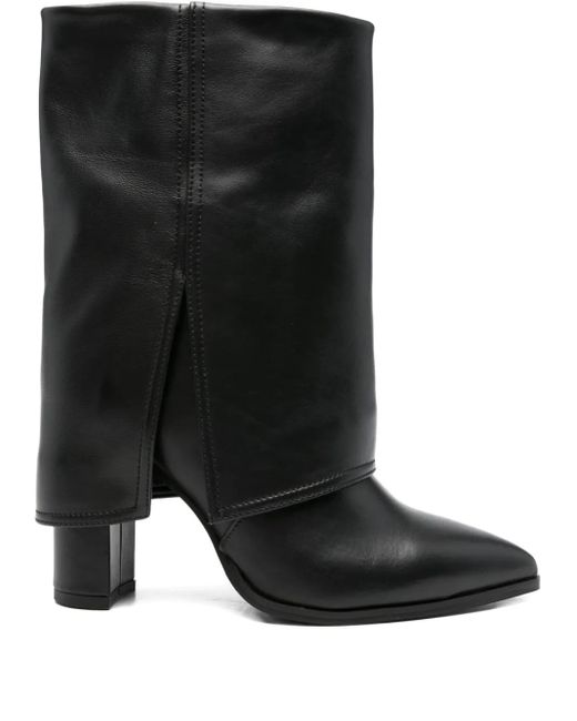 GISÉL MOIRÉ Black 90Mm Foldover Leather Ankle Boots