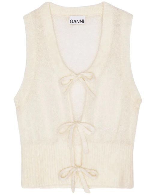 Ganni Natural Mohair-Merino Knit Sleeveless Jacket
