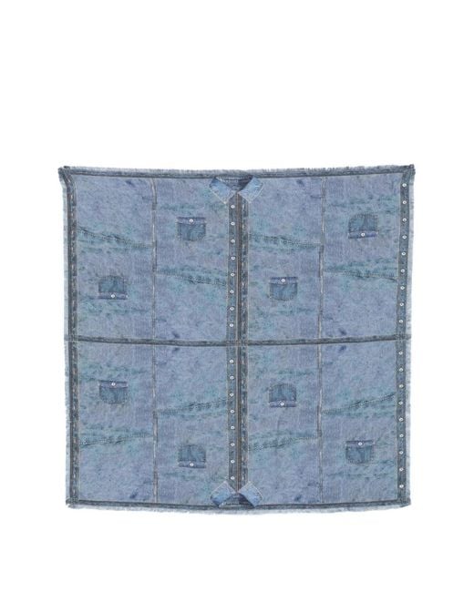 Faliero Sarti Blue Denim-Print Silk Scarf