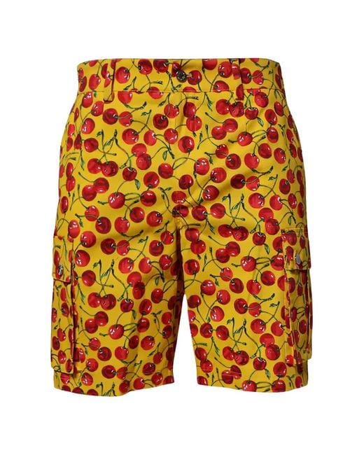 Dolce & Gabbana Yellow Cherry-Print Cargo Shorts for men