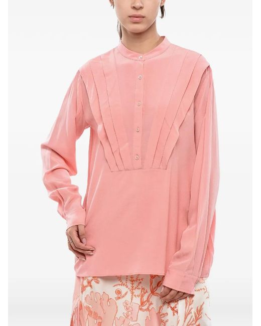 Stella McCartney Pink Pleated Mandarin-Collar Blouse
