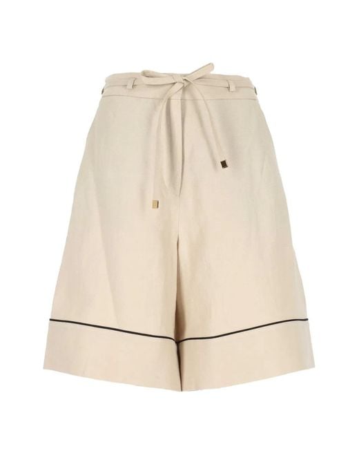 Agnona Natural Piped Tie-Waist Shorts