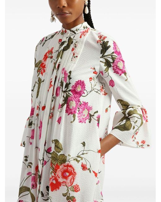 Erdem White Seersucker-Hemdkleid mit Blumen-Print