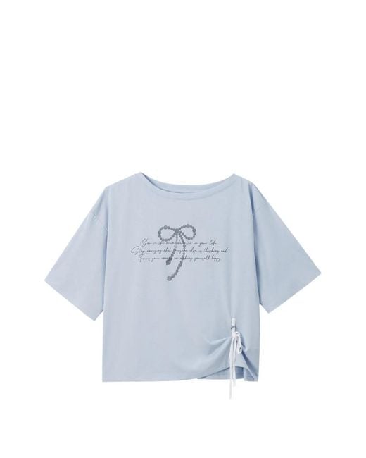 B+ AB Blue Graphic-Print Side-Tie T-Shirt