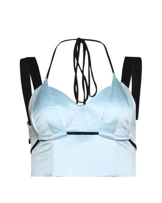 Natasha Zinko Blue Satin-Finish Panelled Bra-Top