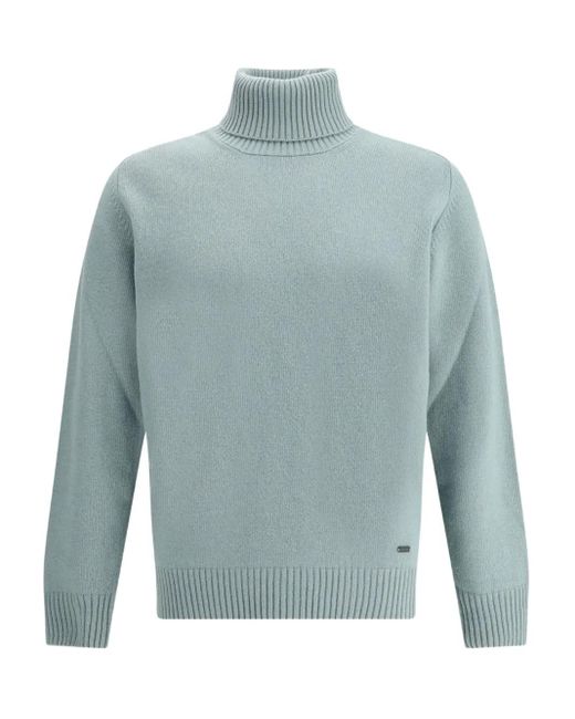Brooksfield Blue Turtleneck Ribbed-Hem Sweater for men
