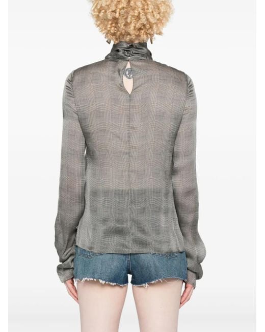 Saint Laurent Gray Tartan Sheer Top