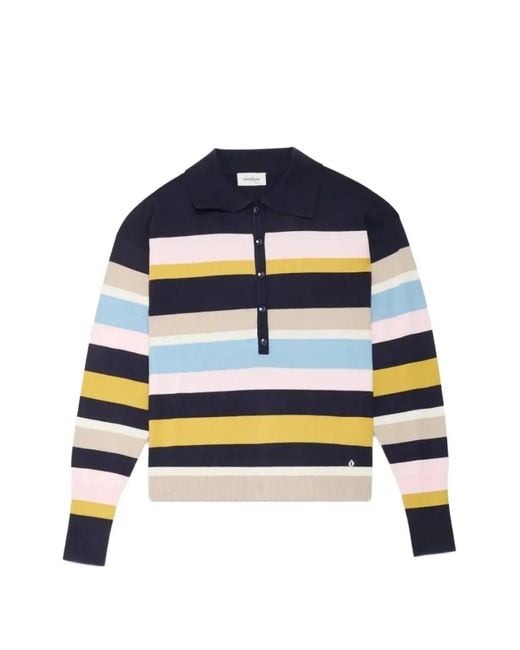 Ottod'Ame Blue Horizontal-Stripe Long-Sleeve Polo Shirt