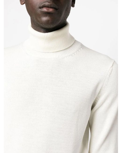 Roberto Collina White Ribbed Hem Roll-Neck Sweater for men