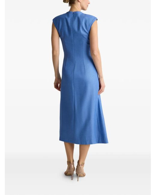 St. John Blue Button Knot Midi Dress