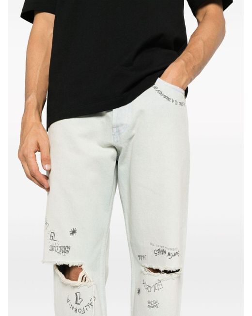 Golden Goose Deluxe Brand White Distressed-effect Text-print Straight-leg Jeans for men