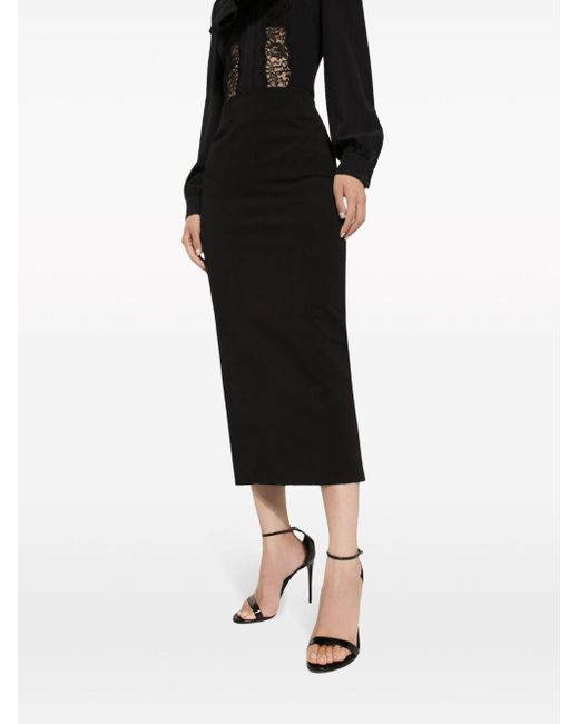 Dolce & Gabbana Black High-waisted Straight Midi Skirt