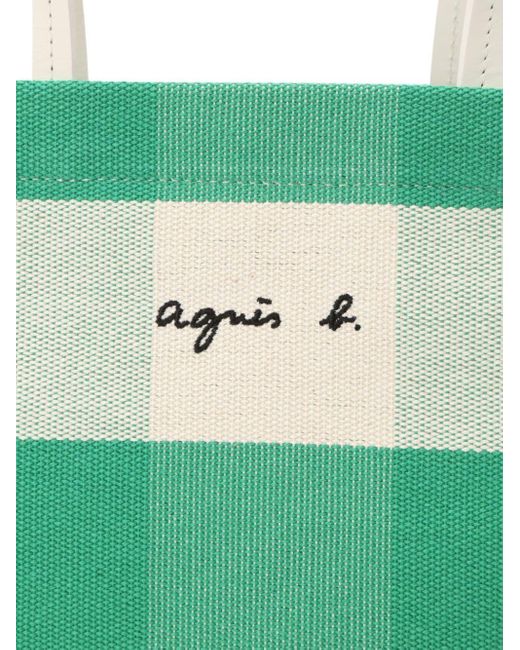 Agnes B. Green Check-pattern Canvas Tote Bag