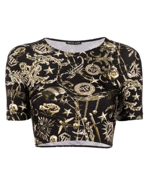 Philipp Plein グラフィック クロップド Tシャツ Black