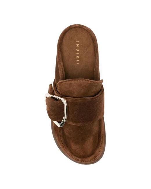 Inuikii Brown Buckle Soft Mules