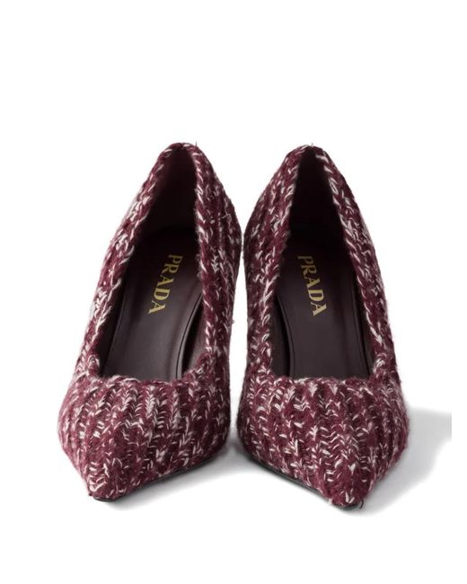 Prada Purple Gestrickte Pumps Mit Spitzer Kappe