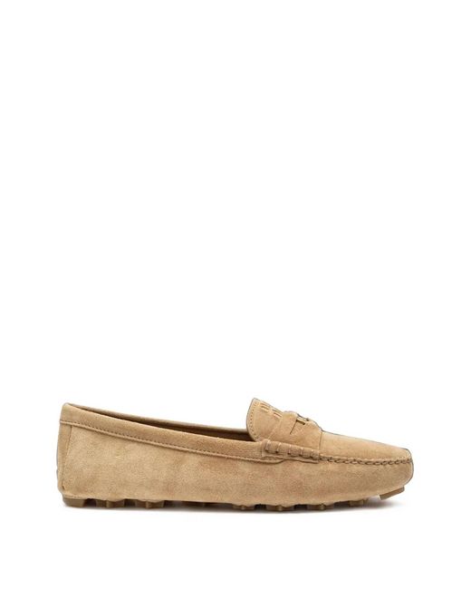 Miu Miu White Logo-Embossed Suede Loafers