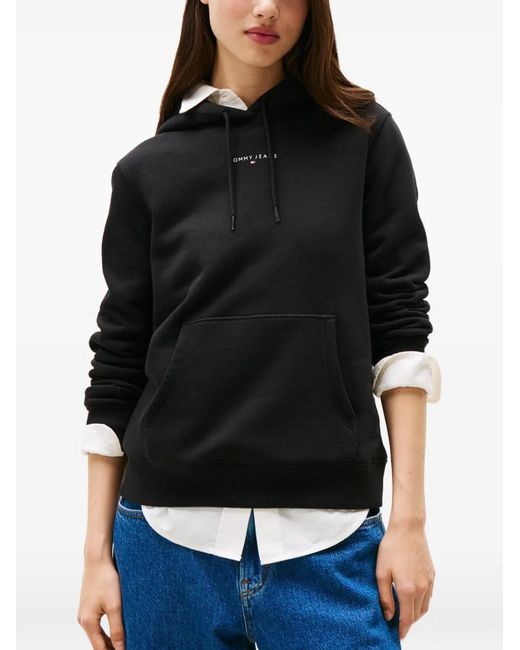 Tommy Hilfiger Black Logo-Print Drawstring Hoodie